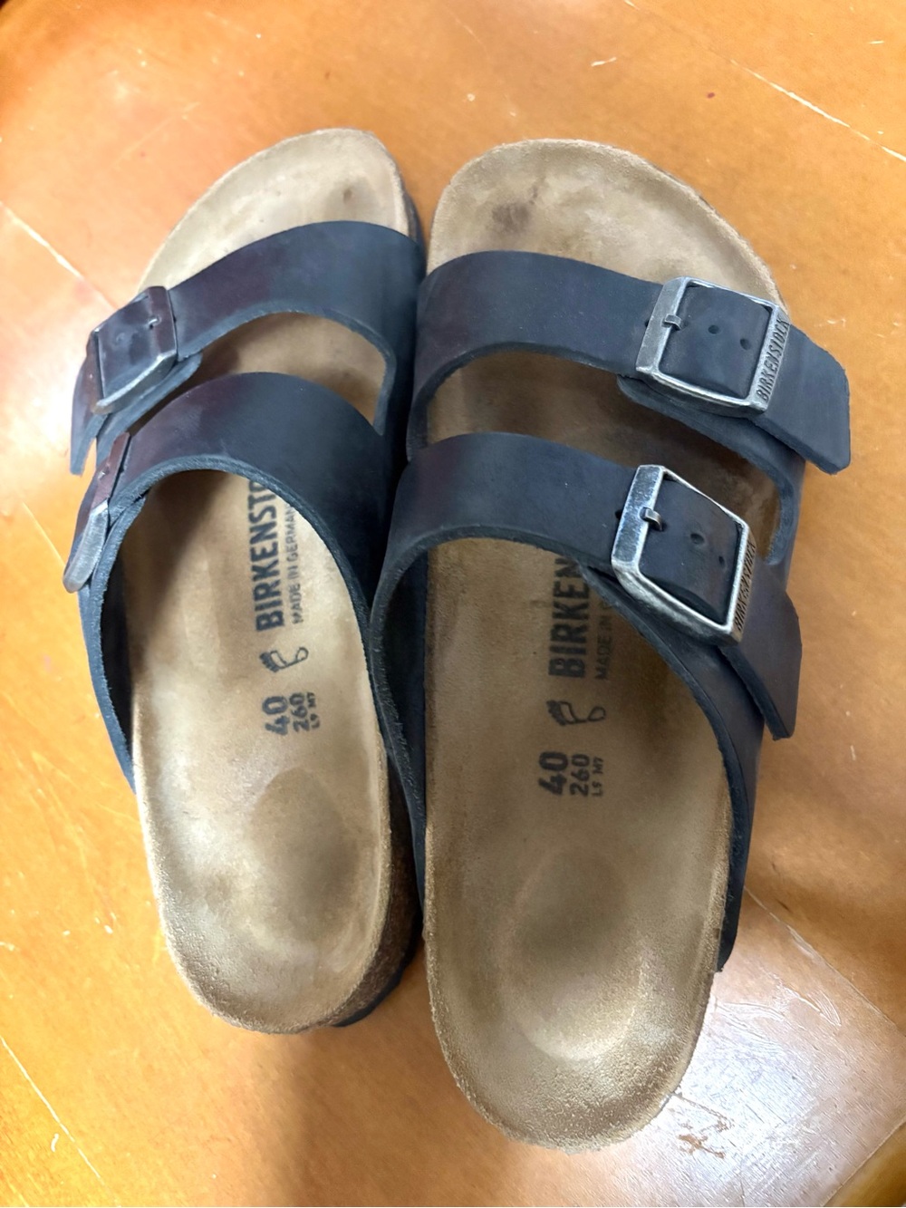 Birkenstock Black Two-Strap Silver Buckle Sandals